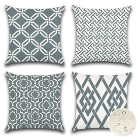 Artscope Set of 4 Waterproof Cushion Covers 45x45cm Farmhouse Geometric Square Pillow Cases for Couch Patio Furniture Balcony Garden Outdoor Decoration（Geometry40-Gray）