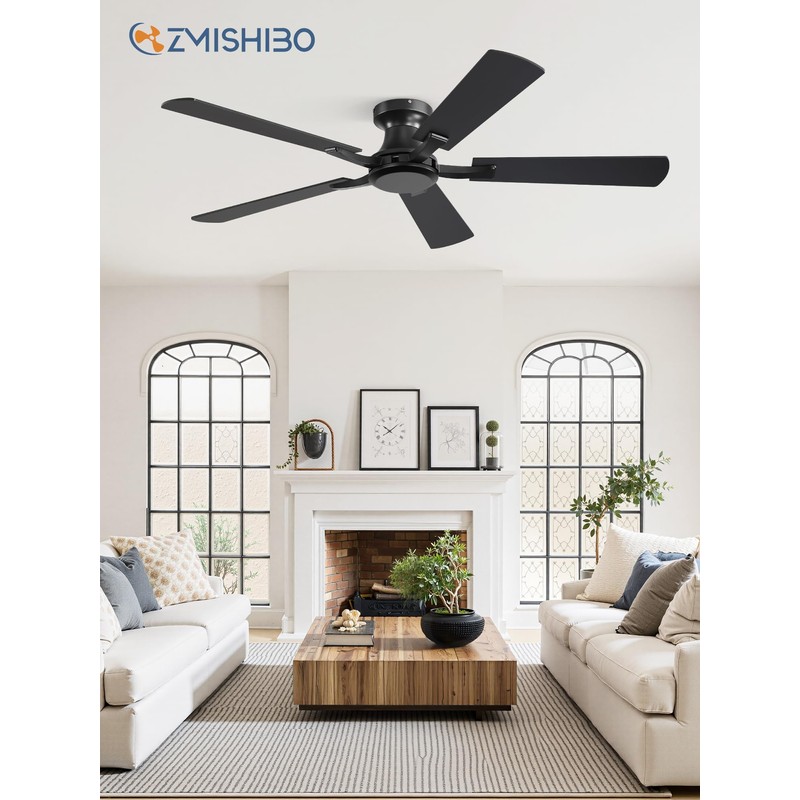 ZMISHIBO 52 Inch Ceiling Fan No Light, Flush Mount Low