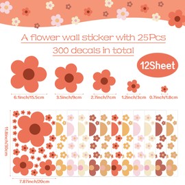 12 Sheets Flower Wall Decals Cute Colorful Floral Wall Stickers Vinyl Peel and Stick Wall Decals Preppy Hippie Stickers Aesthetic Decor for Girls Kids Nursery Bedroom Decoration Boho Style