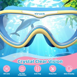Yimserk Kids Swim Goggles for Kids 6-14, Anti-Fog & UV400 Lens, Comfortable Silicone Design with Leak-Proof Seal, Self-Adjusting Strap, Includes Nose Clip & Earplugs, Vibrant Colors with Travel Case