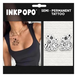INKPOPO 3 Sheets Semi-Permanent Tattoos for Adults | 7-15 Days Longwear | Waterproof & Realistic Finish | Adult Art Temporary Tattoos | Cute Cat Series 069