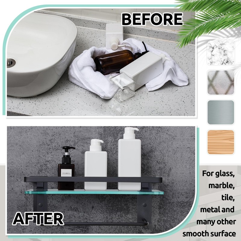 Suzile Set of 2 Glass Bathroom Shelves with Towel Bar,