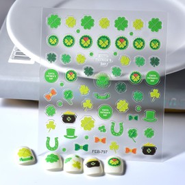 St. Patrick's Day Nail Art Stickers,Green Shamrock 3D Relief Self-Adhesive Nail Decals St. Patrick's Nail Supplies Four Leaf Clover Nail Sticker Lucky of Irish Spring Summer Design Manicure Decor