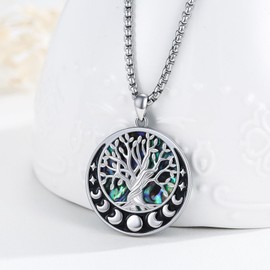 AOSAIB Tree of Life Necklace Sterling Silver Abalone Shell Tree of Life Pendant Necklace Moon Necklace Family Tree Jewelry for Women Mother's Day Gifts