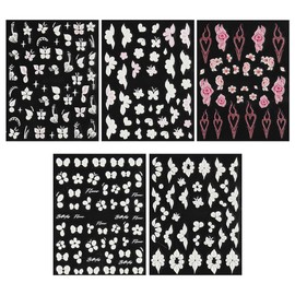 UUYYEO 5 Sheets 5D Embossed Flowers Nail Stickers Self Adhesive Flowers Nail Decals Spring Floral Nail Stickers Elegant Nail Design Stickers Manicure Nail Art Stickers