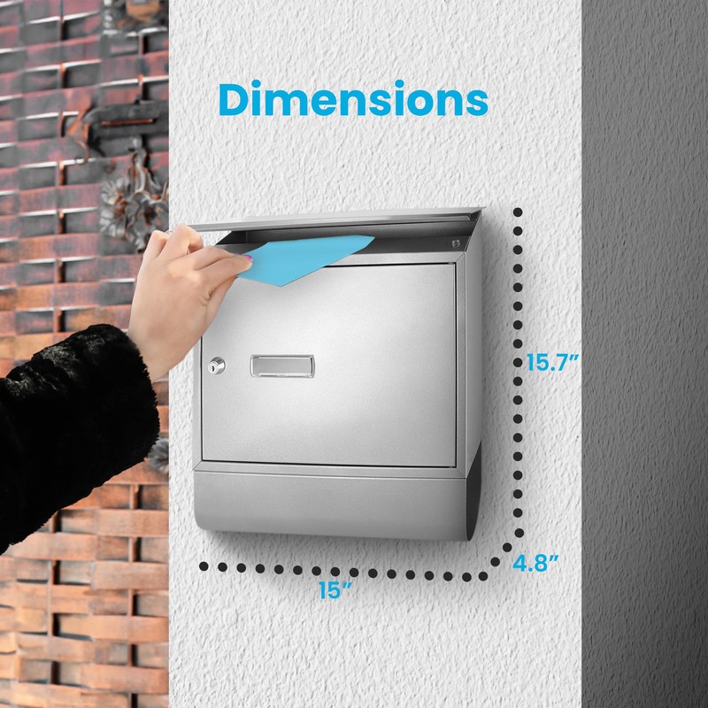 SereneLife Modern Large Capacity Mailbox | Lockable Wall Mount Mail