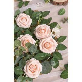 N&T NIETING Artificial Flowers, 50Pcs Fake Flowers Roses Perfect for DIY Wedding Bouquets Centerpieces Bridal Shower Party Home Flower Arrangement Decorations, Blush