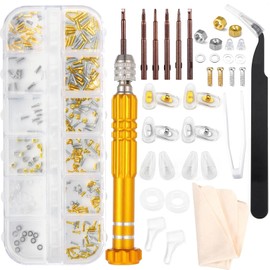 ofone Eye Glass Repair Kit, Eyeglass Repair Kit with Gold & Silver Screws, Glasses Nose Pads, Precision Screwdriver Set, Screw Nuts, Ear Grips & Tweezers, Fits Sunglasses Eyeglasses Watch Repairing