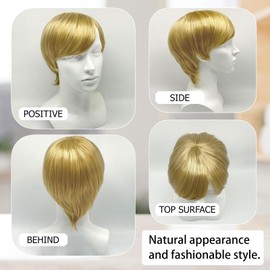 Men's Blonde Wig Short, Men's Wig Curly, Short Blonde Wig for Men, Equipped with Adjustable Mesh Buckle, 70/80s Disco Daily Carnival Cosplay, 1 Piece