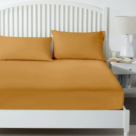 Yorkshire Bedding 25 Cm Fitted Bed Sheets - Super Soft Deep Fitted Sheet Brushed Microfibre Anti Wrinkle Bedsheet Breathable & Fade Resistant (Ochre, Double)
