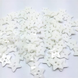 Botones de costura (100 unidades, 12 mm, plástico rojo/blanco, con forma de estrellas, 2 agujeros, accesorios de costura, bricolaje, álbumes de recortes, manualidades, color blanco)