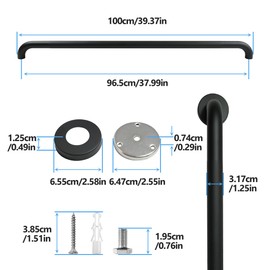 Rackickyer Shower Grab Bar, 2 Pack 39.4 Inch Black Bathroom Grab Bar, 1.25" Diameter 304 Stainless Steel Anti-Slip Grab Bars for Bathtubs and Showers, Handicap Shower Grab Bar for Seniors Elderly