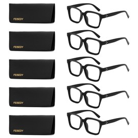 FEISEDY 5 Pack Retro Square Reading Glasses for Woman Men Classic Reader B0298 B0298 5 Black,2.5x