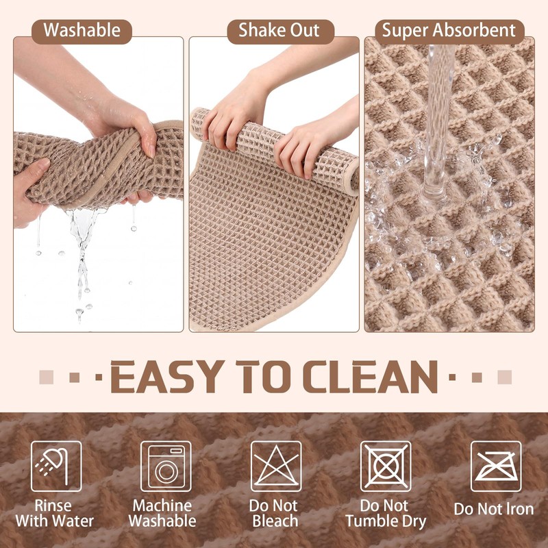 Dunzy Waffle Bath Mat Set of 2 Boho Bathroom Rugs