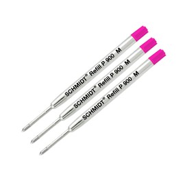 Schmidt P900 Parker Style Ballpoint Pen Refill, Medium Point, Pack of 3, Bulk Packed (Magenta)