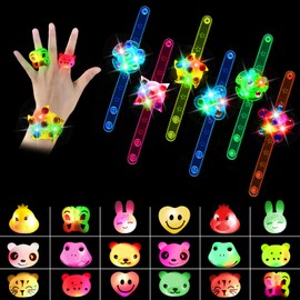 LSXD Premios para Fiestas, Juguetes para Piñatas con 18 Anillos de Luces, 6 Pulseras Neon Giratorias, Bolos de Accesorios Led para Fiesta, Regalos para Pinatas Recuerdos para Cumpleaños/Souvenirs