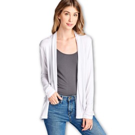 Women Casual Lightweight Soft Viscose Made from Bamboo Cardigan Open Front Lounge - Made in USA (Large, White)