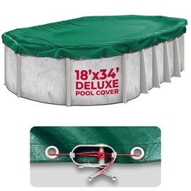 18 x 34 ft Oval Pool Covers for Above Ground Pools, Oval Winter Pool Cover, Swimming Pool Cover, Keeps Out Debris, Cold and UV Resistant, Supreme Mesh, Green
