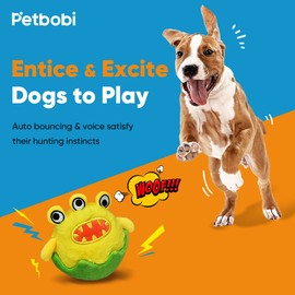 Petbobi Interactive Dog Toys Monster Active Ball for Dogs with Batteries, Self Moving Balls and Plush Cover for Small & Medium Dogs to Chase, Dog Toy Squeaky Crazy Bouncer Ball, Egg Breaker Bobby