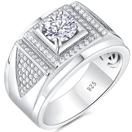 Heinlov Mens Moissanite Wedding Band 925 Sterling Silver Promise Rings For Him Round Cut Eternity Engagement Size 12