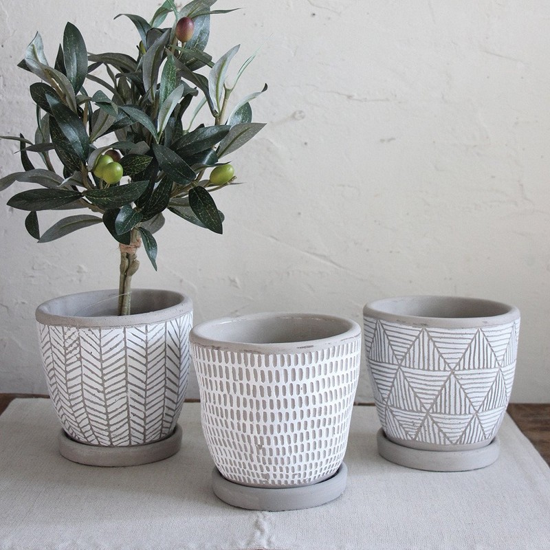 SPICE OF LIFE CCGH1810WH Flower Pot, Relief Planter, Herringbone, White,