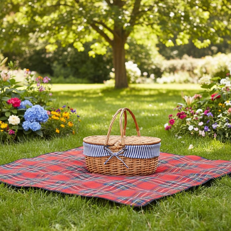 Wicker Picnic Basket with Lid and Handle Sturdy Woven Body