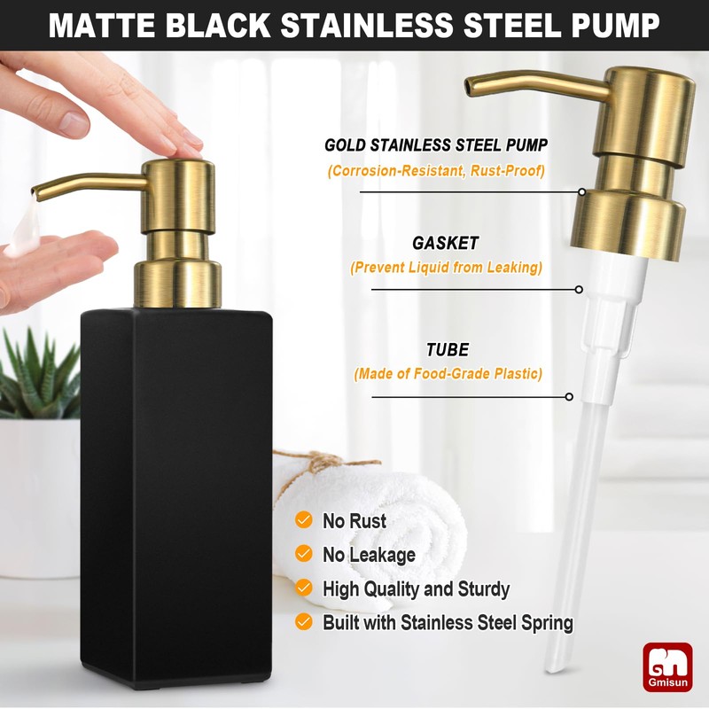 GMISUN Gold Soap Dispenser, Black Soap Dispenser Bathroom with Stainless