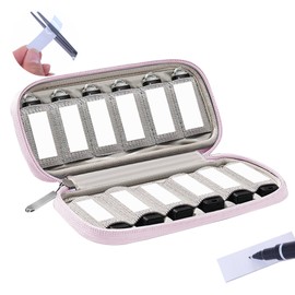 VNEIRY 12-Slot USB Drive Organizer w/Velcro Labels & Quick-Dry Marker - Peel & Stick Anywhere! Secure Case for Thumb/Jump Drives | Fits Most USB Sticks | 12-Capacity |Pink