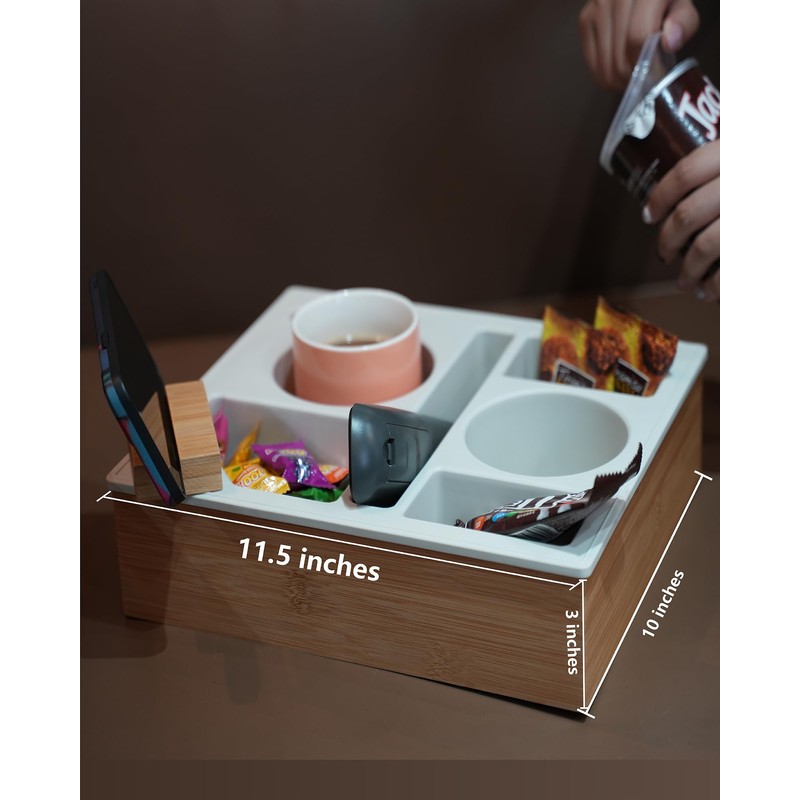 Hitseon Couch Cup Holder Tray, Handy Silicone Bamboo Couch Caddy