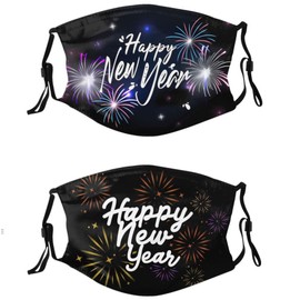 ENBBHZU 2Pcs Happy New Year Face Mask Breathable & Adjustable Cloth Balaclavas With 4 Filters For Men Women