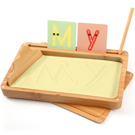 AtMini Montessori Sand Table Early Training Writing and Drawing Toy Wooden Montessori Sand Table Learning Toy for Early Motor Development in Children (Yellow)