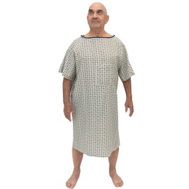 AMU Solutions 6 PACK Men’s X-Large Hospital Gowns Diamond Drift Print Patient Gowns, IV Snaps on the Shoulders, Telemetry Pocket Adjustable Fit Medical Gowns XL