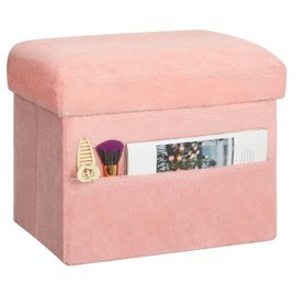 FaiPue Storage Ottoman, Folding Ottoman Foot Rest Stool with Thicker Furry Padded Seat. Soft Fur Small Ottoman Bench with Storage for Bedroom Living Room, Holds Up to 300 lbs, 16.5x12.6x12.6IN (Pink)