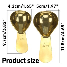 LVYKING 2 Pcs Coffee Scoop, Measuring Spoon Set With Scale 15ml(1 Tbsp) and 30ml(2 Tbsp), Stainless Steel Coffee Spoons for Tea, Coffee Bean, Milk Powder, Gold