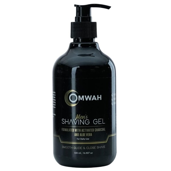 OMWAH Activated Charcoal Shaving Gel - Straight Razor Shave Gel - Non-Irritating - Non-Foaming Mens Shave Gel Refreshing Barber Shaving Gel Infused with Activated Charcoal and Aloe Vera - (16.9 oz.)
