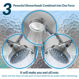 Shower with Power High Pressure Double Shower Heads with Handheld Spray. Adjustable Ball Joint and Detachable Head with Pressure Control Valves for an Enjoyable Spa Bathing Experience.