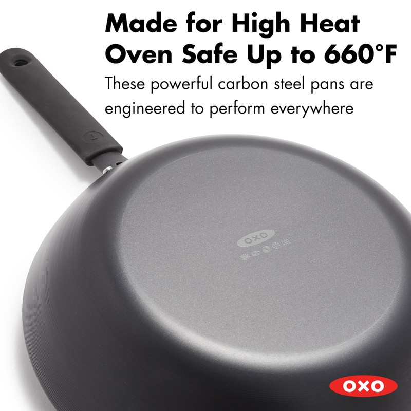 OXO Obsidian Pre-Seasoned Carbon Steel, 12" Wok Pan with Removable