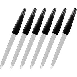 Fingernail Files (6 Pack), Metal Nail Files for Natural Nails Stainless Steel 6 Inch Nail File with Sharp Pointed Tip Non Slip Handle, Finger Nail Filers for Women Sapphire Grit Sword Diamond Black