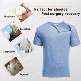 Deyeek Post Surgery Shoulder Recovery Tshirt Zipper Open Unseix Surgery Shirts Left & Right arm Open Chemo Port Access Shirt