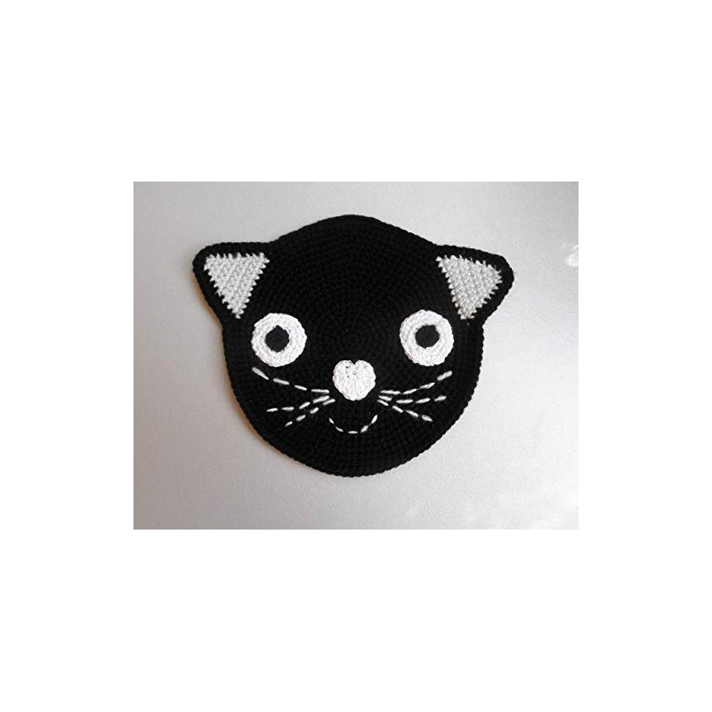 Two Cat Pot Holders Black and Grey Crocheted