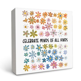 OFlich Celebrate Minds of All Kinds Neurodiversity Wooden Box Sign, Autism Awareness Gifts, Special Education Classroom Must Haves, Special Education Teacher Appreciation Gifts, 5x5 Inch