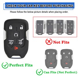 TOMALL for GMC Key Fob Cover with Keychain, 6 Buttons Soft TPU Key Fob Protector Compatible with 2015 2016 2017 2018 2019 2020 GMC Yukon Chevy Suburban Tahoe Car Key Cover, Black