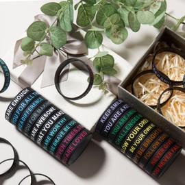 CYCLUSIVE 100 Pieces Inspirational Wristbands Colorful Inspirational Rubber Bracelets Back to School Party Classroom Prizes/Gifts For Students Motivational