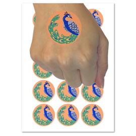 Elegant Sitting Peacock Temporary Tattoo Water Resistant Fake Body Art Set Collection - 54 1" Tattoos (1 Sheet)