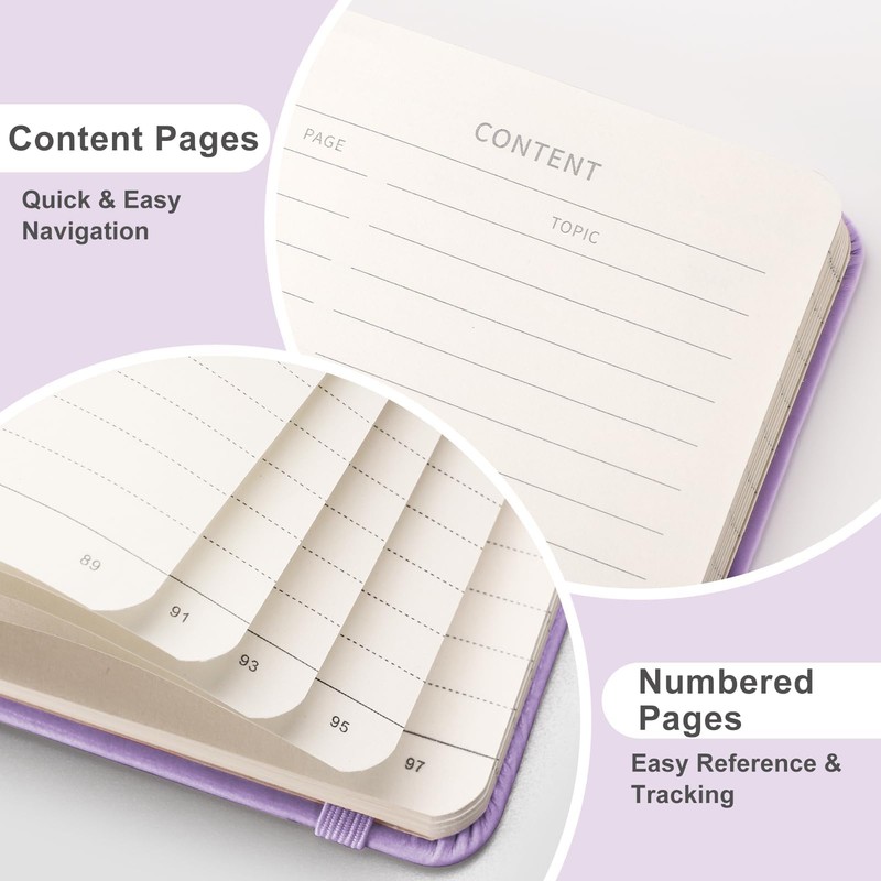 EMSHOI A6 Small Lined Notebook, 160 Numbered Pages, 100 g/m²