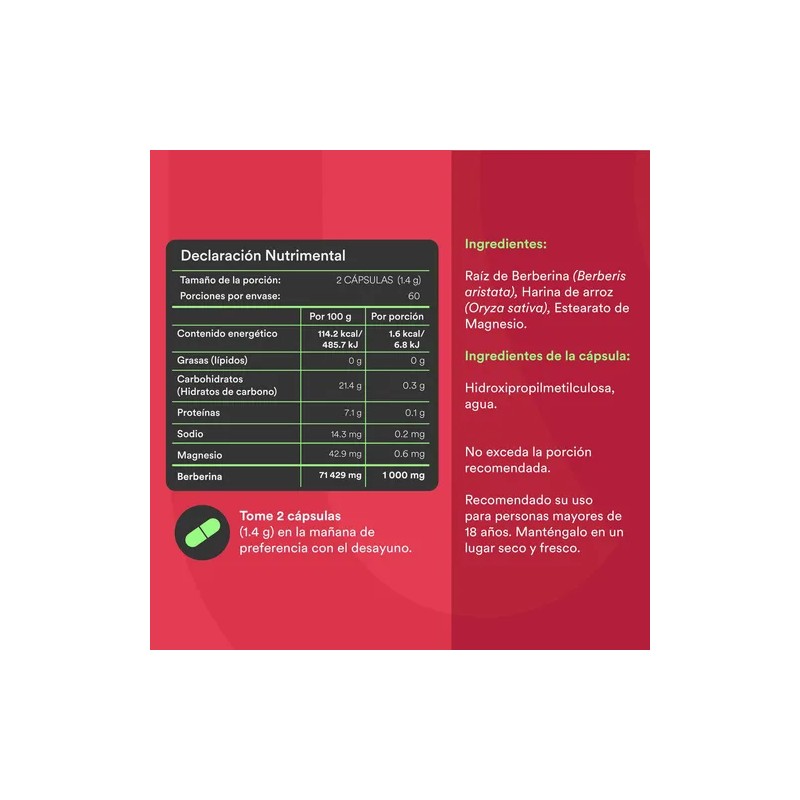 Suplemento Berberina Pura Wu Nutrition 120 Capsulas Sin sabor Para