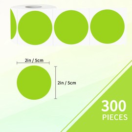 YEGAWEN Removable Stickers, 2 Inch Colored Dot Stickers, Waterproof Circle Color Stickers, Writable Garage Sale Stickers Price Tags Stickers, Suitable for Laser and Inkjet Printable (300Pcs, Green)