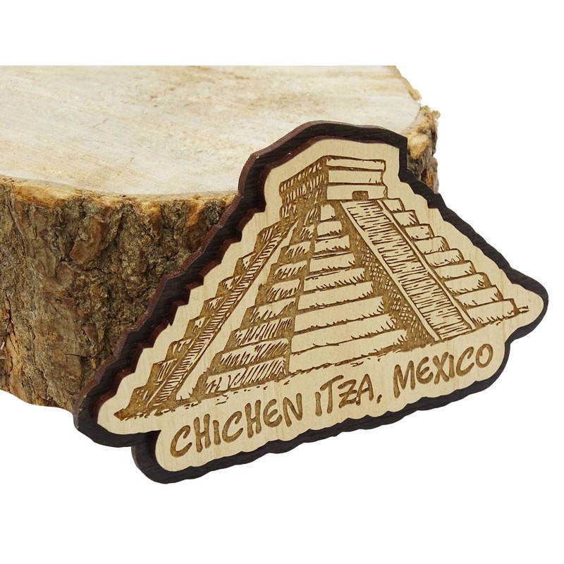 Printtoo Engraved Chichen Itza Mexico Fridge Magnet Souvenir Wooden Gift