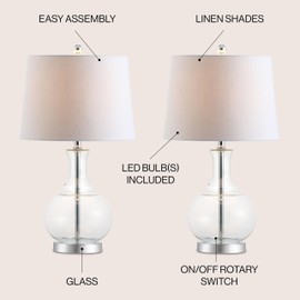 JONATHAN Y JYL1068A-SET2 Set of 2 Table Lamps Lavelle 25" Glass LED Table Lamp Contemporary Transitional Bedside Desk Nightstand Lamp for Bedroom Living Room Office College Bookcase, Mercury Silver