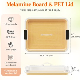 Lifewit 1 Compartment Melamine Charcuterie Board, 11 x 14 Inch Portable Cheese Board with Plastic Lockable Clear Lid, Travel Charcuterie Board Serving Platter with Cover for Snacks, Fruit, Appetizers